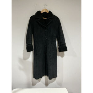 Woman’s Marc Ny Black Faux Suede Small Sherpa Lined Long Button Up Coat